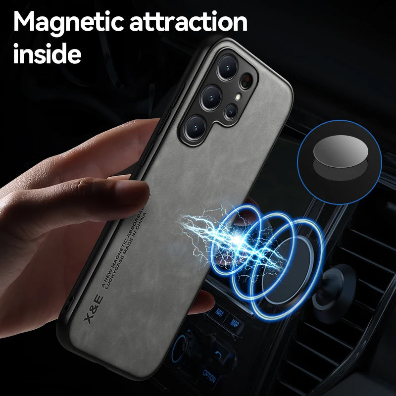 Phone Case for Samsung Galaxy S25 S24Ultra S23 S22 Plus S23FE S21FE Protective Cover Magnetic Car Holder Phone Coque Fundas